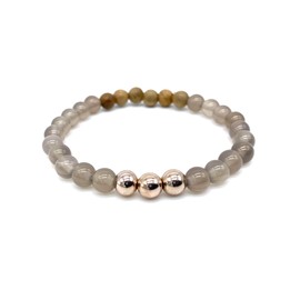 Crystal and Hematite Beaded Bracelet - Rose Wood 5th Wedding Anniversary Gift Bracelet - Grey Agate Genuine Minimalist Stretchy Bracelet (6.5 inch Medium)