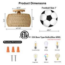 ALAISLYC Boho Rattan Flush Mount Ceiling Lights 12 Inch Farmhouse Ceiling Light Fixtures Rustic Wicker Hand Woven Rope Cage for Dining Room Kitchen Bedroom Foyer Hallway Entryway