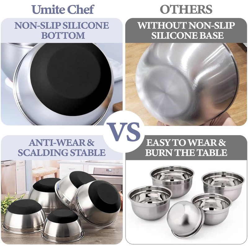 Umite Chef Mixing Bowls with Airtight Lids, 8PCS Stainless Steel