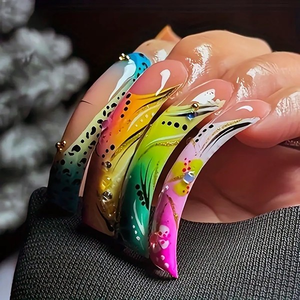 24Pcs Extra Long Curved Press on Nails Square Curved Fake