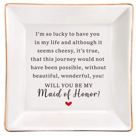 SUNBMO Will You Be My Maid of Honor - Ceramic Jewelry Dish, Bridesmaid Proposal Gift for Maid of Honor