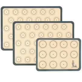 Folksy Super Kitchen Silicone Baking Mat Macaron - Set of 3 (2 Half Sheet Liners and 1 Quarter She...