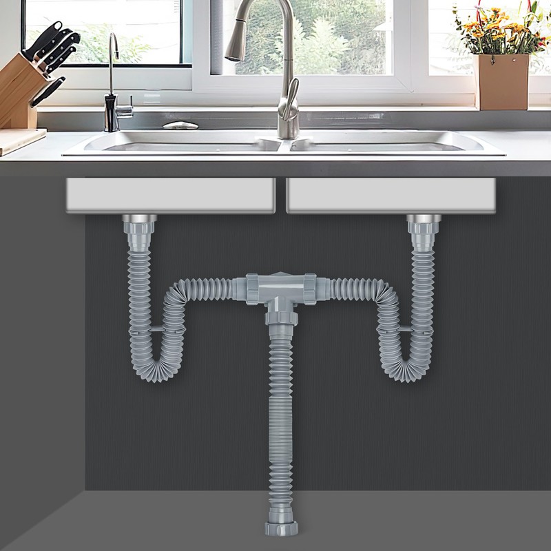 Cunsen Flexible Double sink drain kit for kitchen and Bathroom,