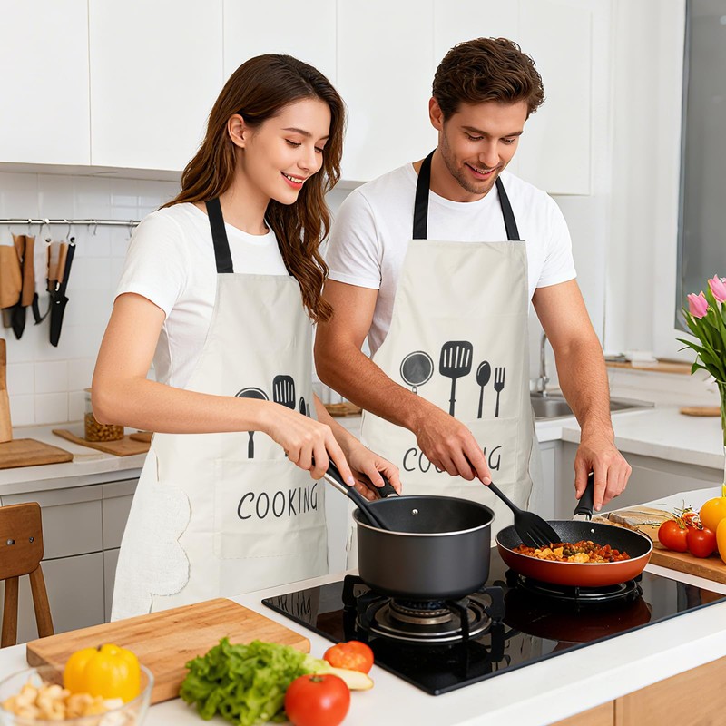 DILLMAN Women Kitchen Apron with Hand Wipe Pockets，Big Pocket,Hand-wiping, Waterproof