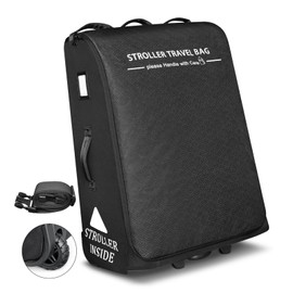 RAYMACE Padded Stroller Travel Bag for Airplane,Stroller Gate check bag with Wheels Fits UPPAbaby Vista V2,Cruz V2(Remove Rear Wheels), Travel Safe Protection Storage Bag, Patterned Design,Black