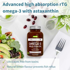 Igennus Healthcare Nutrition Igennus Omega-3 Wild Fish Oil & Astaxanthin, Highest Grade Triglyceride Form rTG Omega-3 EPA & DHA Fatty Acids 1000mg, Ultra Pure; Free from Environmental Toxins, Lemon Flavour, 180 Small Softgels