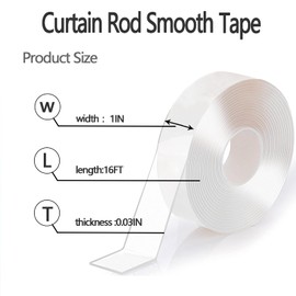 Curtain Rod Slide Smooth Tape - 1IN*16FT Drapery Ring Tape，Clear Shower Ring Tape，for Preventing Shower Curtain Rings from Catching On Curtain Rod Connectors