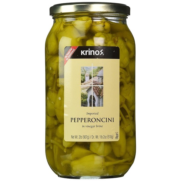Krinos Imported Pepperoncini in Vinegar Brine, Bold Flavor, Crunchy, Ready to Eat – 1.14lb Jar