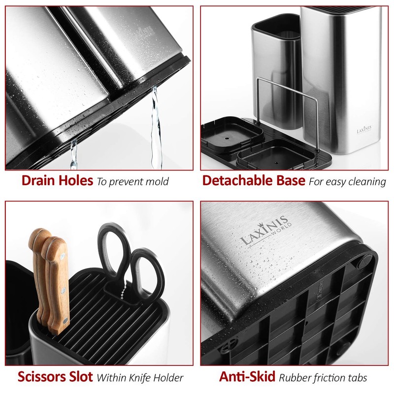 Knife Holder and Utensil Holder - Stainless-Steel Modern Rectangular Design