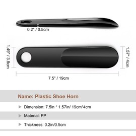 Teepacioka Plastic Shoe Horn, 2-Pack Short Shoe Helper for Home Travel Use, for Seniors, Kids, Women, Men, 7.5 in (Black)