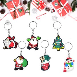 BUZIFU 54 Pieces Christmas Keychain Cartoon Keychains Christmas Keyrings Bulk Santa Claus Snowman Christmas Stocking Christmas Tree Pendant Keychains, Christmas Party Favors Gifts Bag Fillers
