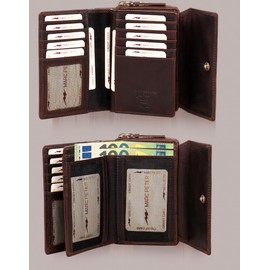 Marc Peter® Rosie Women's Leather RFID Wallet Large Vintage Purse for Women Leather Wallet with Zip in Gift Box Genuine Leather, Waxy Brown, Classic