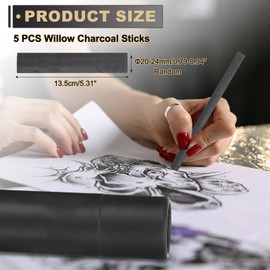 sourcing map Willow Charcoal Sticks, 20-24mm Willow Charcoal Pencils Soft Sketch Vine Art Supplies Set for Drawing Sketching Shading Painting Artists Beginners (Black, Pack of 5)