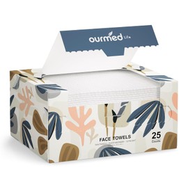 Ourmed Life - Toalla facial desechable | Toallas biodegradables portátiles sin pelusa | Toallitas limpias, súper suaves y gruesas para piel sensible, tamaño grande de 10 x 12 pulgadas, 25 unidades