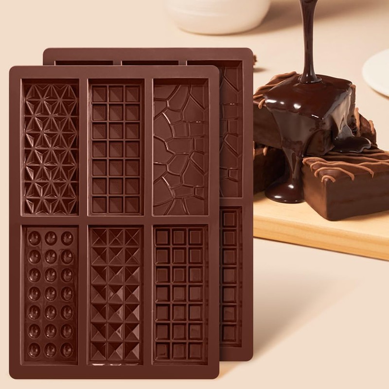 FDKYOEK 2 PCS 6-In-1 Chocolate Bar Mold with 100PCS Plastic
