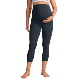 CRZ YOGA Womens Butterluxe Maternity Capris Leggings 21" - Crop Pants Over The Belly Workout Active Yoga Pregnancy Soft True Navy Large