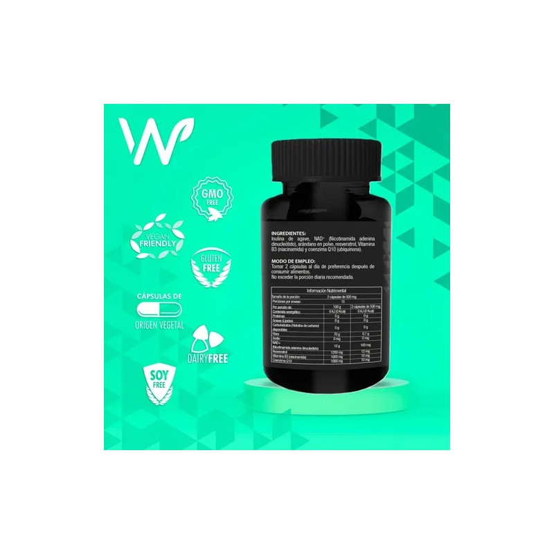 Nad Resveratrol Coq10 B3 Arándano NAD Supplement with Resveratrol, CoQ10,