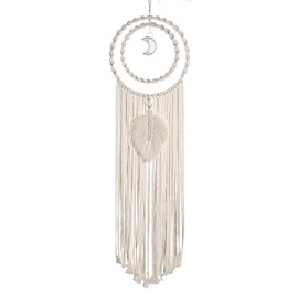 Dream Catchers – Handwoven Boho Wall Décor with Owl Tassel, Moon & Rounded Leaf Design, Ideal for Hanging Decorations for Home Bedroom, Living Room or as a Gift for Mum & Friends (Moon Leaf)