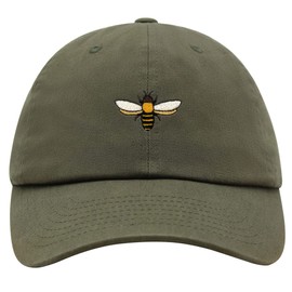 JPAK Bee Premium Dad Hat Embroidered Cotton Baseball Cap Insect Honey Olive Green
