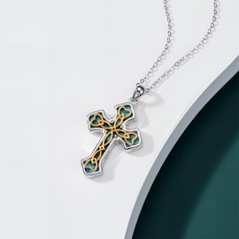 ABIGY Cross Necklace 925 Sterling Silver Celtic Knot Pendant With Turquoise for Women