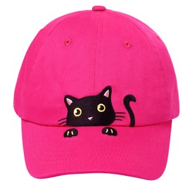 Girls Criss Cross Ponytail Hat Black Cat Baseball Cap Kids Adjustable Cotton Hats Funny Embroidered Sun Hat Age 3-14