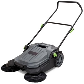 Happybuy Walk-Behind Manual Floor Sweeper, 25.6" Sweeping Width, Non-Electric, 5-Gallon Waste Container, Adjustable Handle for Yard, Patio, Garage