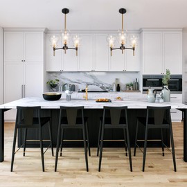 KSANA 3-Light Chandelier for Dining Room Modern Farmhouse Kitchen Island Pendant Lighting with Clear Glass Shades Black Gold Hanging Ceiling Light Fixture for Foyer, Living Room, Height Adjustable