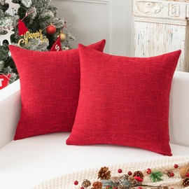 Kevin Textile Linen Decorative Throw Pillow Covers, 26X26 Inches Square Decorative Cushion Case for Farmhouse Home Decor Couch Sofa, Burgundy, 2 Pack