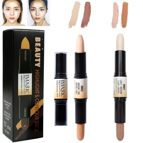 DELISOUL 4 Colors Highlight and Contour Stick,Dual-Ended Full Coverage Wonder Stick,Color Corrector Concealer Stick,Contouring Highlighting Foundation,Shadow Cream Pen Body Shading Makeup Stick Set