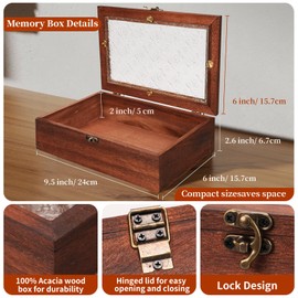Handcrafted Wooden Decorative Box with Floral Glass Lid - Vintage Keepsake Storage for Jewelry, Photos, Trinkets - Velvet Lined Gift Box for Women，Dustproof Storage for Collectibles，Vintage Home Decor