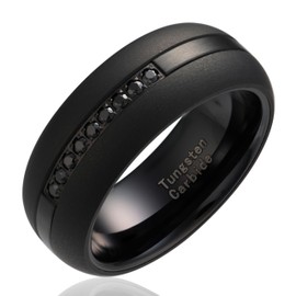 100S JEWELRY Black Tungsten Rings For Men Black CZ Cubic Zirconia Moissanite Inlay Wedding Promise Dome Band Size 6-16 (Tungsten, 10)