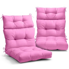 EAGLE PEAK Tufted Outdoor/Indoor High Back Patio Chair Cushions, Set of 2, 46'' x 22'', Pink