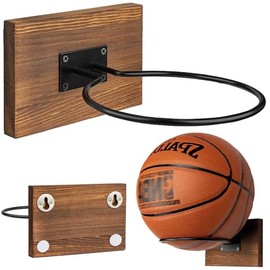 Fine jade2 Ball Holder Wooden Basketball Holder Wall Mount for Basketballs, Volleyball, Football, Rugby