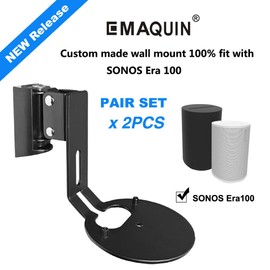 EMAQUIN Wall Mounts Brackets-Pair Set(2PCS) for Sonos Era 100 Speaker(Include 2PCS,Swivel and Tilt,Sturdy Metal,Enduring Paint Finish,Easy to intall,Compatible with Sonos Era 100,Black Pair)