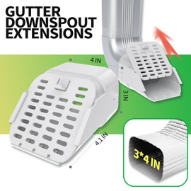 Kisotay 3"x4" Type-A Gutter Downspout Extensions, Removable Downspout Diverter, Gutter Splash Guard, Outlet Filter & Leaf Guard for Bottom of Downspouts(White)