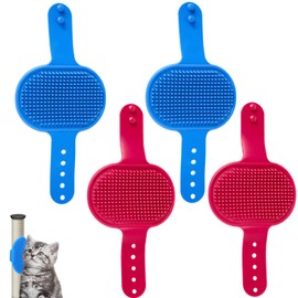 4PCS Cat Self Groomer for Indoor Cats, Soft Silicone Cat Face Scratchers,Wall Mounted Self Groomin Cats Brush, Corner Brush for Pet Hair,Pet Massager Tool for Kitten Puppy Relaxing(Red,Blue)