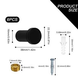 PARFCO Black Hooks, 6 Pieces Towel Hooks for Drilling, Cylindrical Wall Hooks with Screws, Wall Hooks Black, Drilled Towel Hook for Kitchen, Bathroom