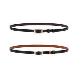 AWAYTR Skinny Reversible Leather Belt - Hole Free Belt for Women Jeans Dress Thin Waist Belt for Ladies with Gold Buckle(Black/Brown+Black/Coffee,100cm)