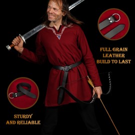 Mythrojan Medieval O Ring Belt Viking Leather Belt with 100% Genuine Leather for Medieval Events, LARP, Renaissance, Ren Faire, Costume Parties - Black, 60 Inches