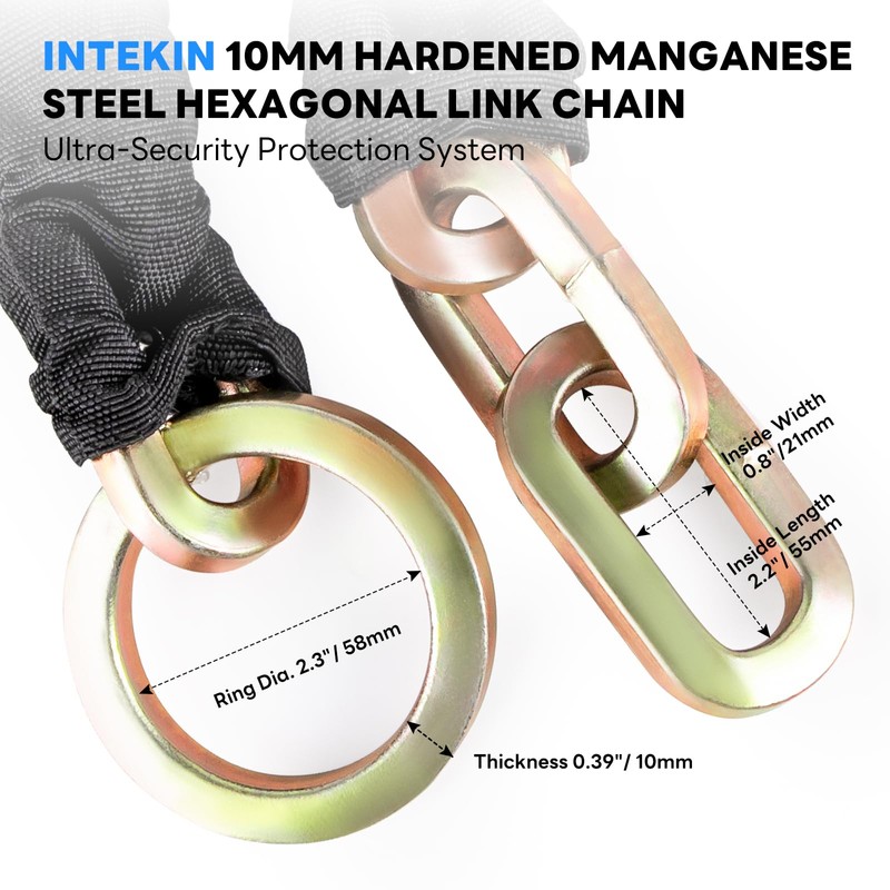INTEKIN Security Chain 3.3 ft x 3/8" Thick Bicycle Lock