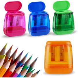 Timotech Set de 4 Sacapuntas de 2 Agujeros, Sacapuntas Manual Escolar con Depósito, Cuchilla de Acero, para Crayones y Lápices de Colores, Sacapuntas de Plástico para Niños y Oficina