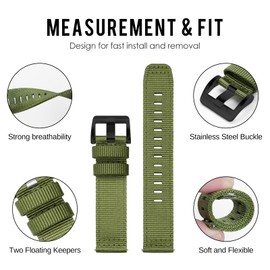 TACTICAL FROG Nylon Watch Band 20 mm Watch Strap Replacement for Men Women Military Watch Straps, Green