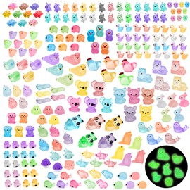 260PCS Luminous Mini Resin Animals Tiny Animals Figures to Hide, Mini Ducks Chicken Rabbits Glow in The Dark Miniature Fairy Garden Accessories, Landscape Dollhouse Decor Aquarium Potted Decoration