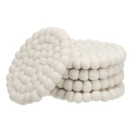 PATIKIL Set of 5 Round Wool Felt Coasters, Absorbent Cute Desk Coaster for Drinks Handmade Felt Table Decor Fun Merino Wool Pads for Bar Home Office Restaurants, White