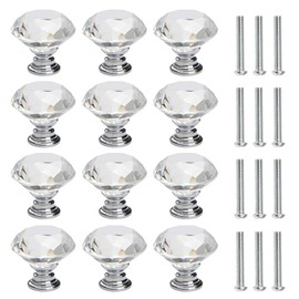 FOCCTS 12 PCS 30mm Crystal Door Knobs Glass Drawer Knobs Decorative Crystal Door Handles Diamond Pulls with Screws for Home Office Chest Cabinet Drawers