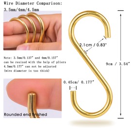 10-Pieces 3.95" Brass S Hooks for Hanging – Heavy-Duty S-Shaped Hook for Coffee Cups Mug Coat Clothes Storage Hangers Kitchen Pot Pan Racks