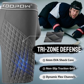 KOOPOW Adult Padded Sliding Shorts Men Slider Shorts Sliding Pads for Baseball, Football, Lacrosse, Hockey,Grey,L