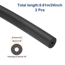 sourcing map 2pcs Pipe Insulation Foam Tube Lagging Insulation 3mm(1/8") ID 12mm(1/2") OD 24" Heat Preservation for Antifreeze Insulation, Handle Grip, Black