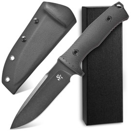 ST37 Fixed Blade Knife Black Stonewashed DC53 Steel Blade Two Tone G10 Handle Full Tang Knife with Sheath for Outdoor Camping Hiking Working Survival (Black)