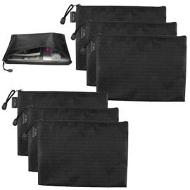 Pack of 6 Wallets, Bank Bags, A5 Document Bag, Waterproof Wallet, Black, 18 x 24 cm Oxford Wallets, Document Bag with Robust Zip, Bank Bag for School, Office and Travel